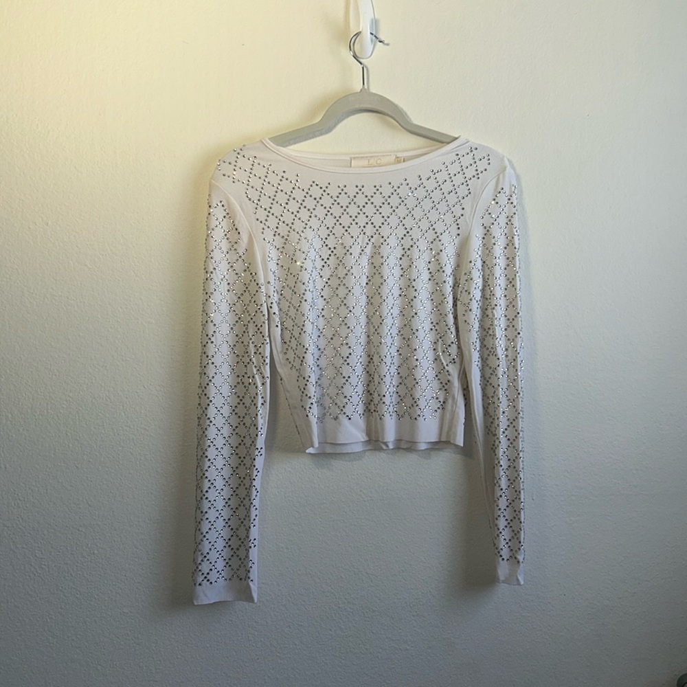 L/C - Lizette Collection Studded Cropped Crewneck Sweater Size M - Ivory